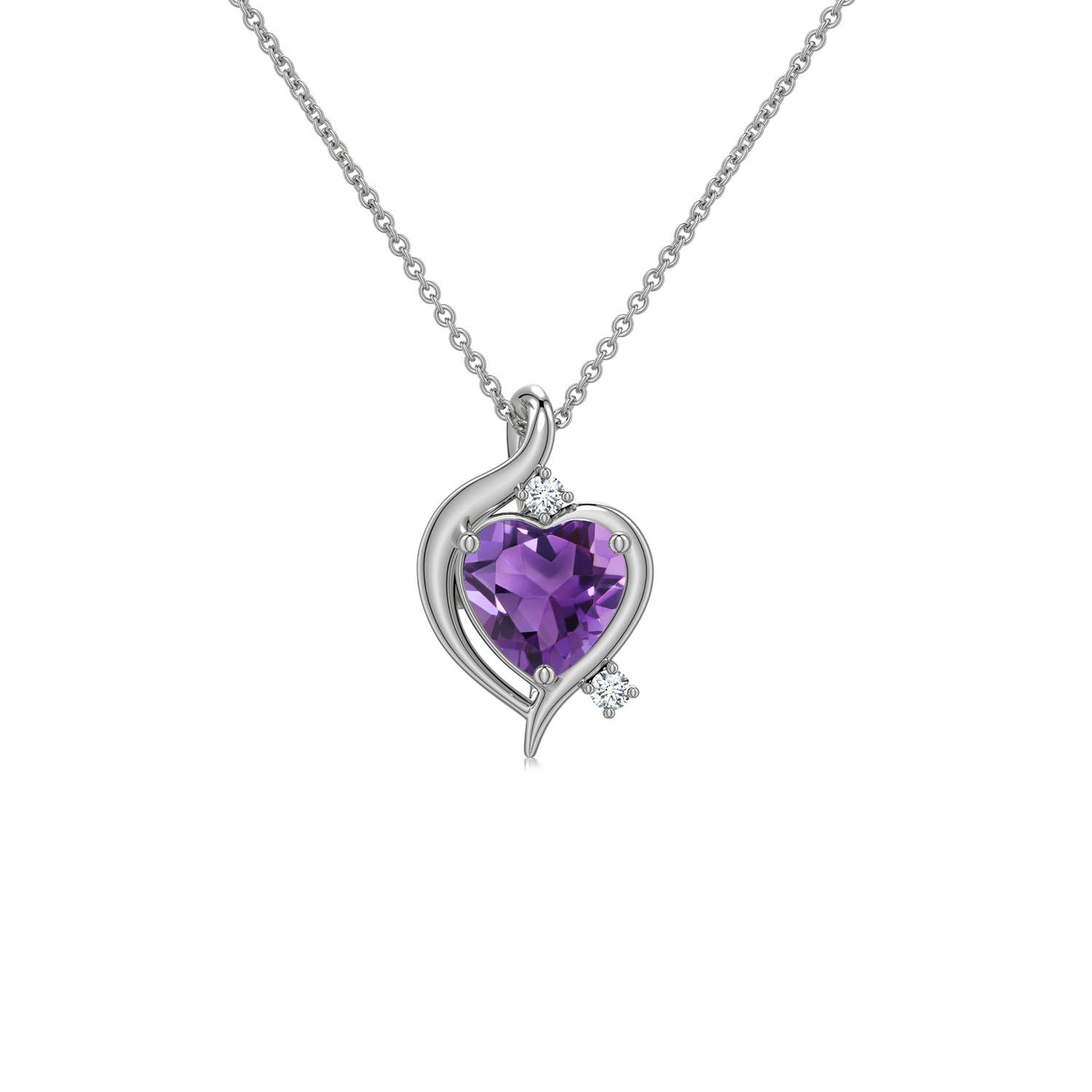 5mm AAA Shell Style Heart Amethyst Infinity Pendant in 18K White Gold - main