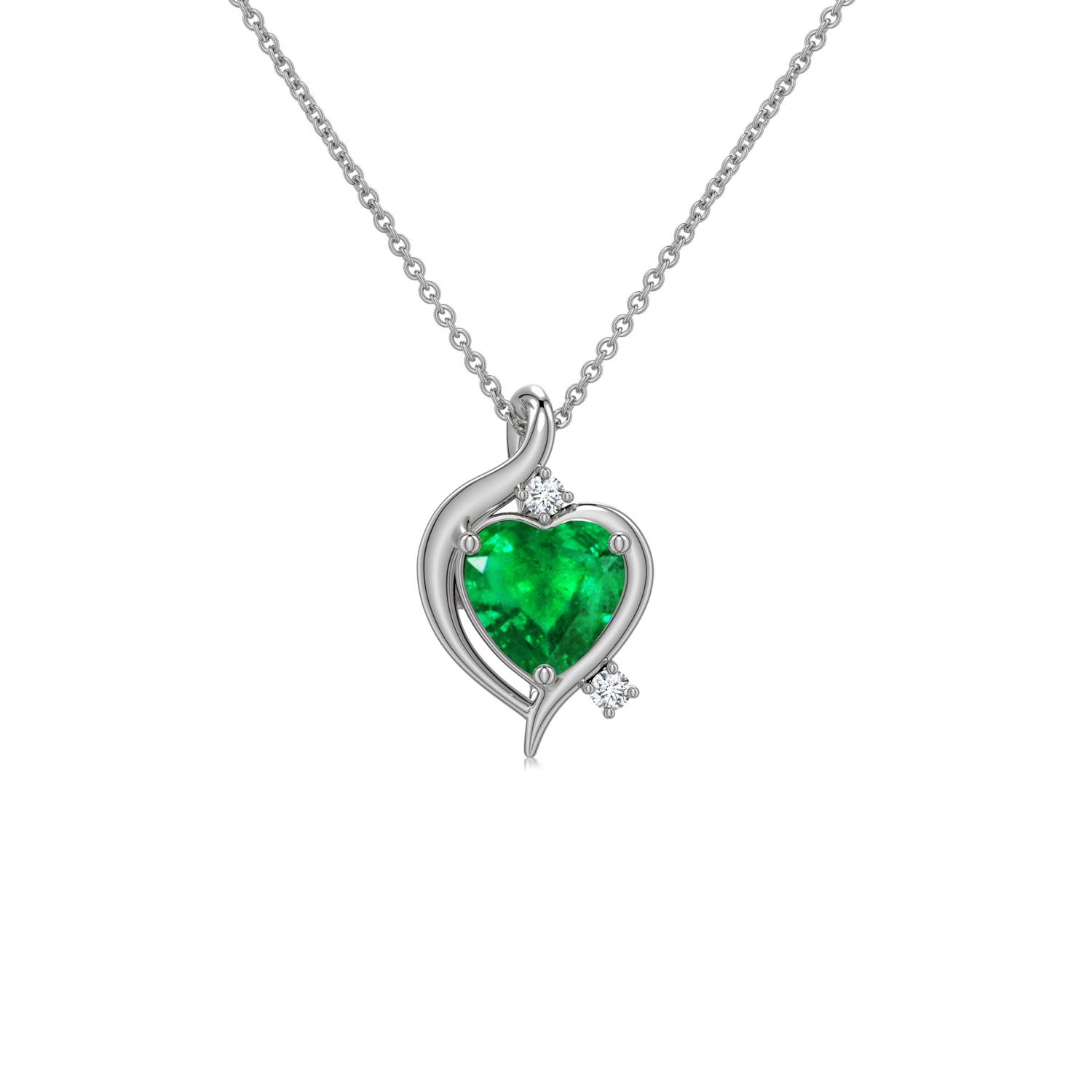 5mm AAA Shell Style Heart Emerald Infinity Pendant in White Gold