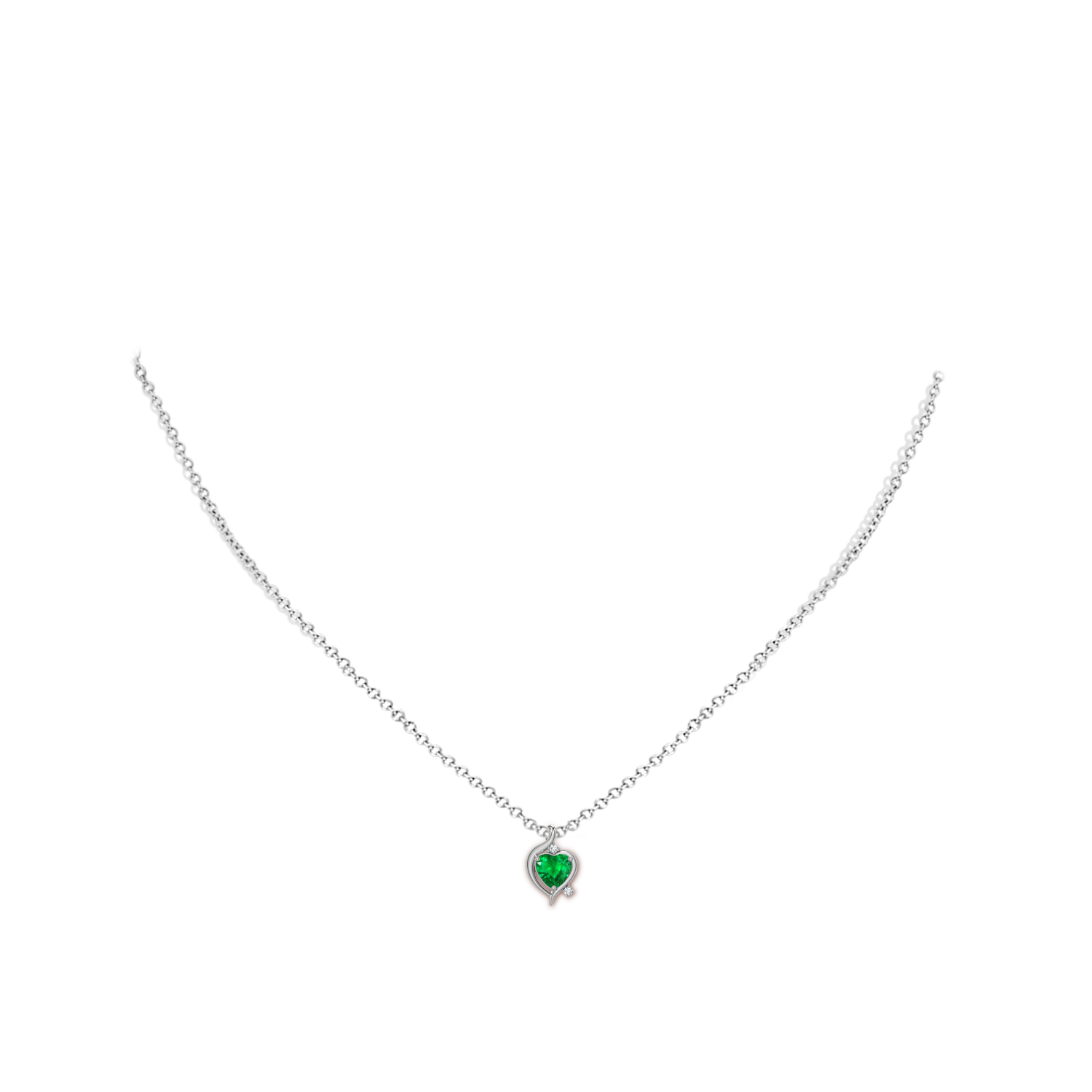 5mm AAA Shell Style Heart Emerald Infinity Pendant in White Gold - body_neck