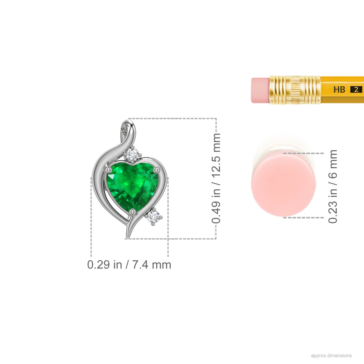 5mm AAA Shell Style Heart Emerald Infinity Pendant in White Gold - ruler