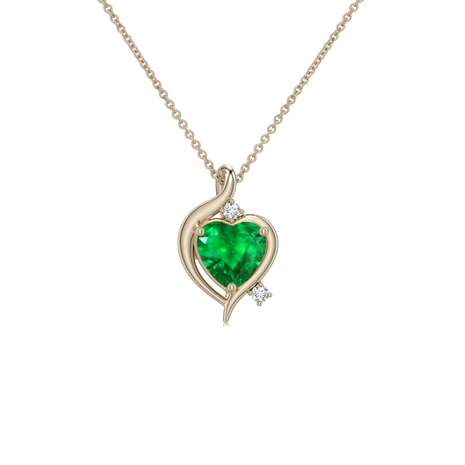 5mm AAA Shell Style Heart Emerald Infinity Pendant in Yellow Gold