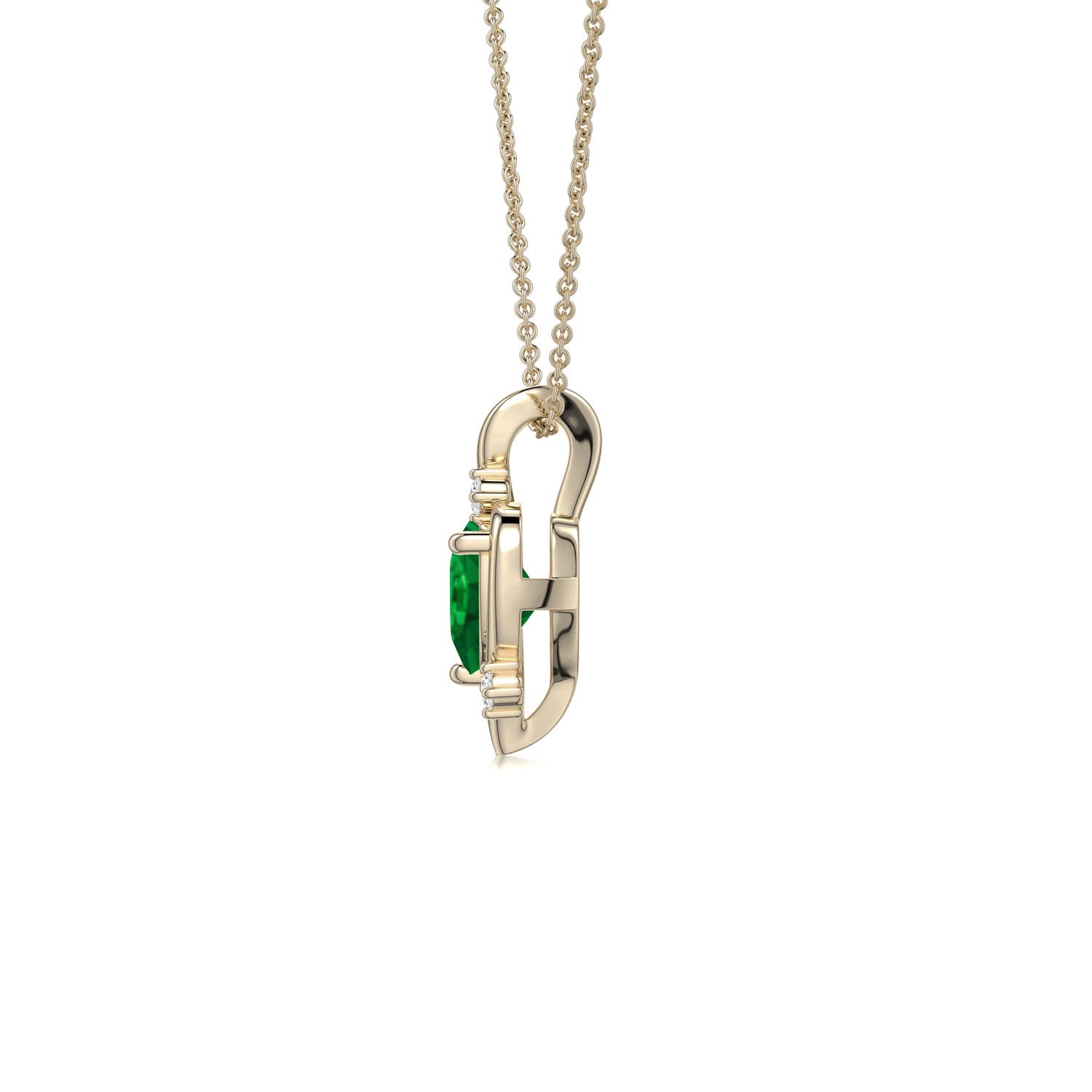 5mm AAA Shell Style Heart Emerald Infinity Pendant in Yellow Gold