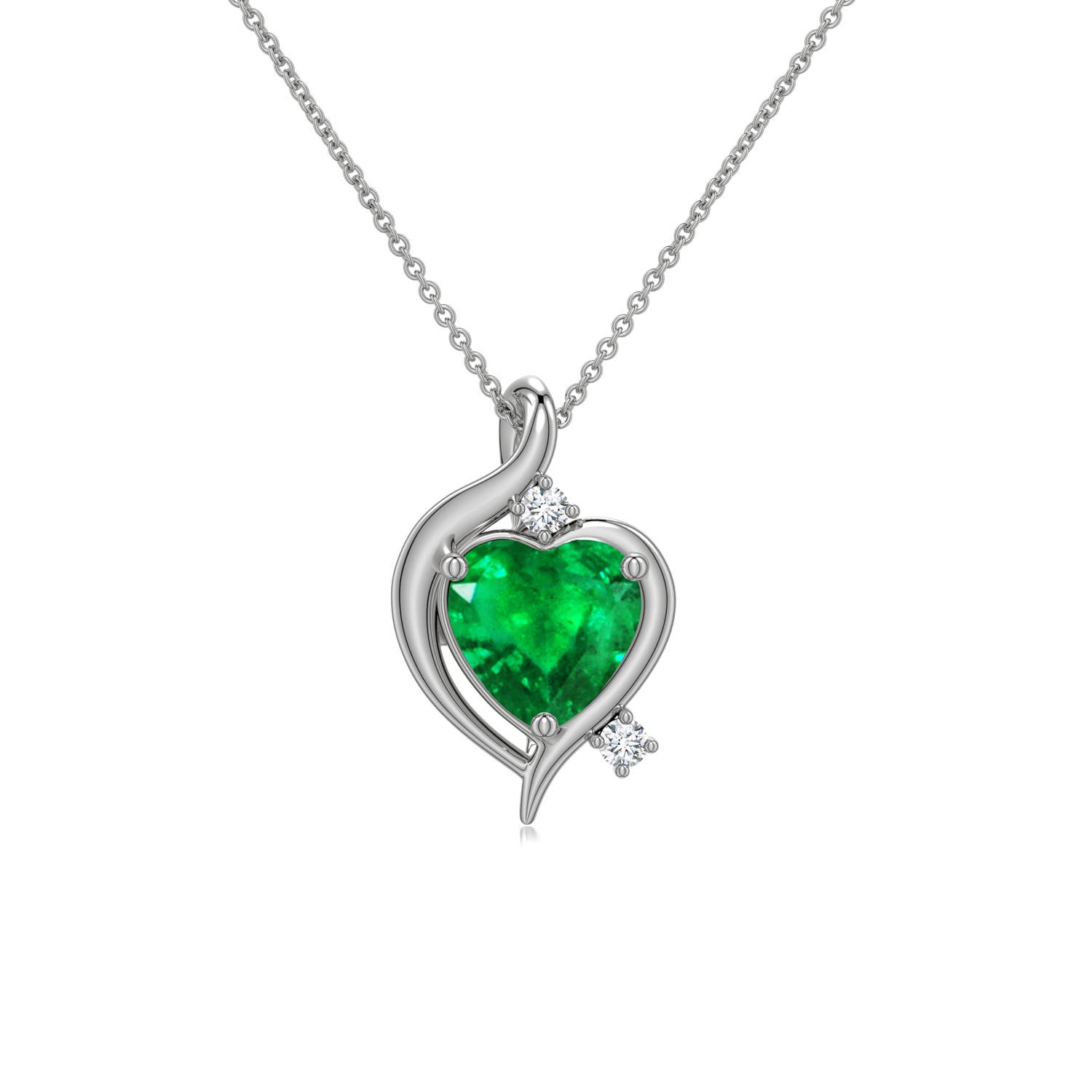 6mm AAA Shell Style Heart Emerald Infinity Pendant in 18K White Gold