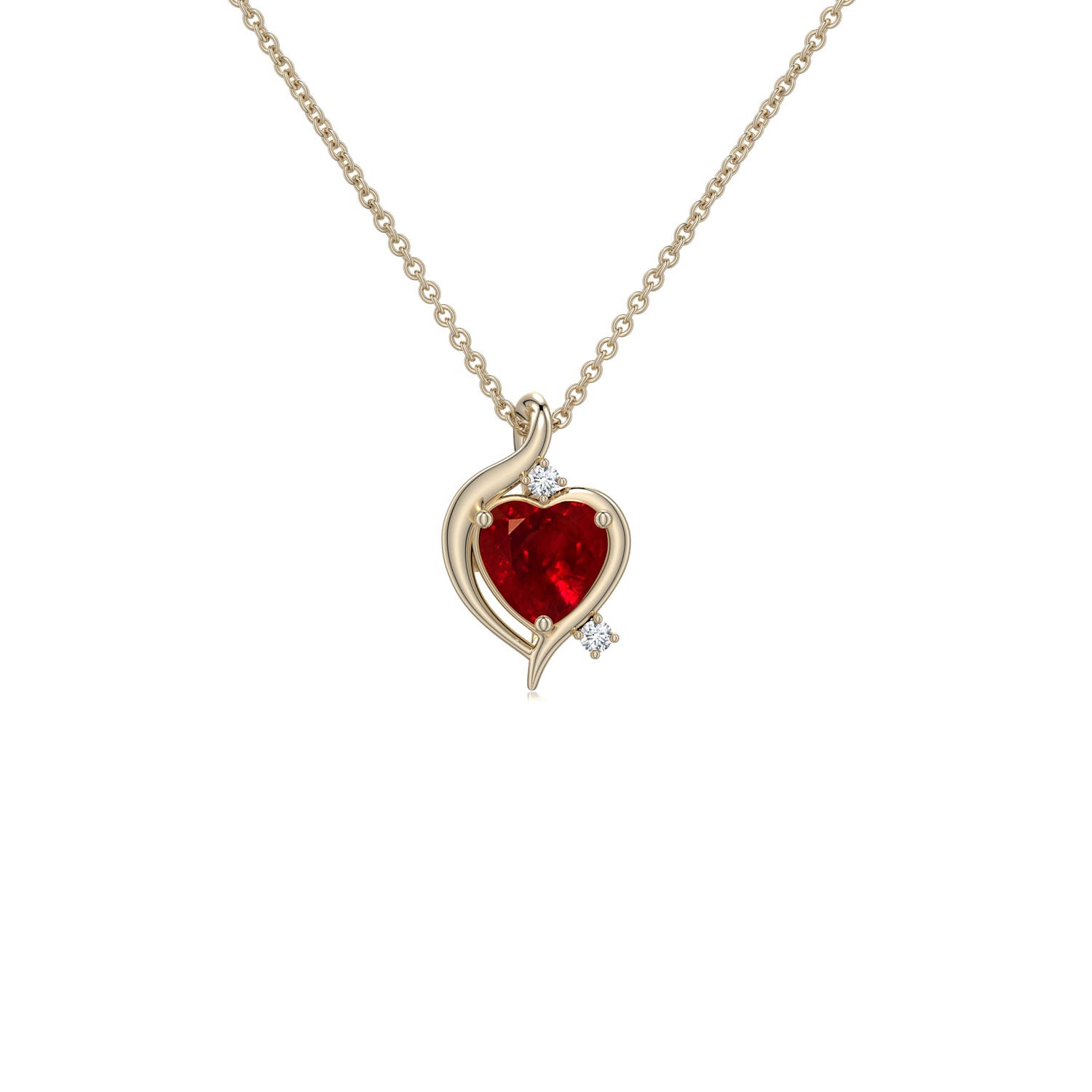4mm AAAA Shell Style Heart Ruby Infinity Pendant in Yellow Gold