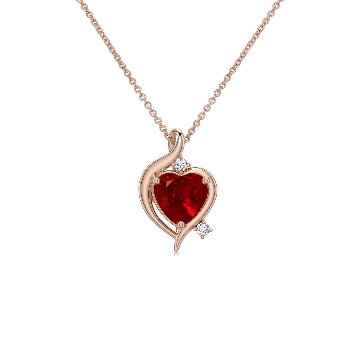 5mm AAAA Shell Style Heart Ruby Infinity Pendant in Rose Gold
