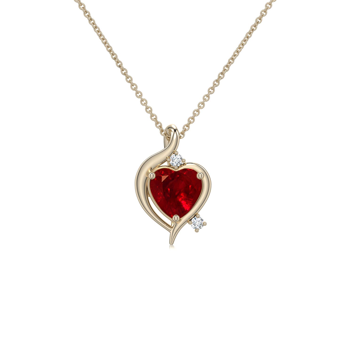 5mm AAAA Shell Style Heart Ruby Infinity Pendant in Yellow Gold