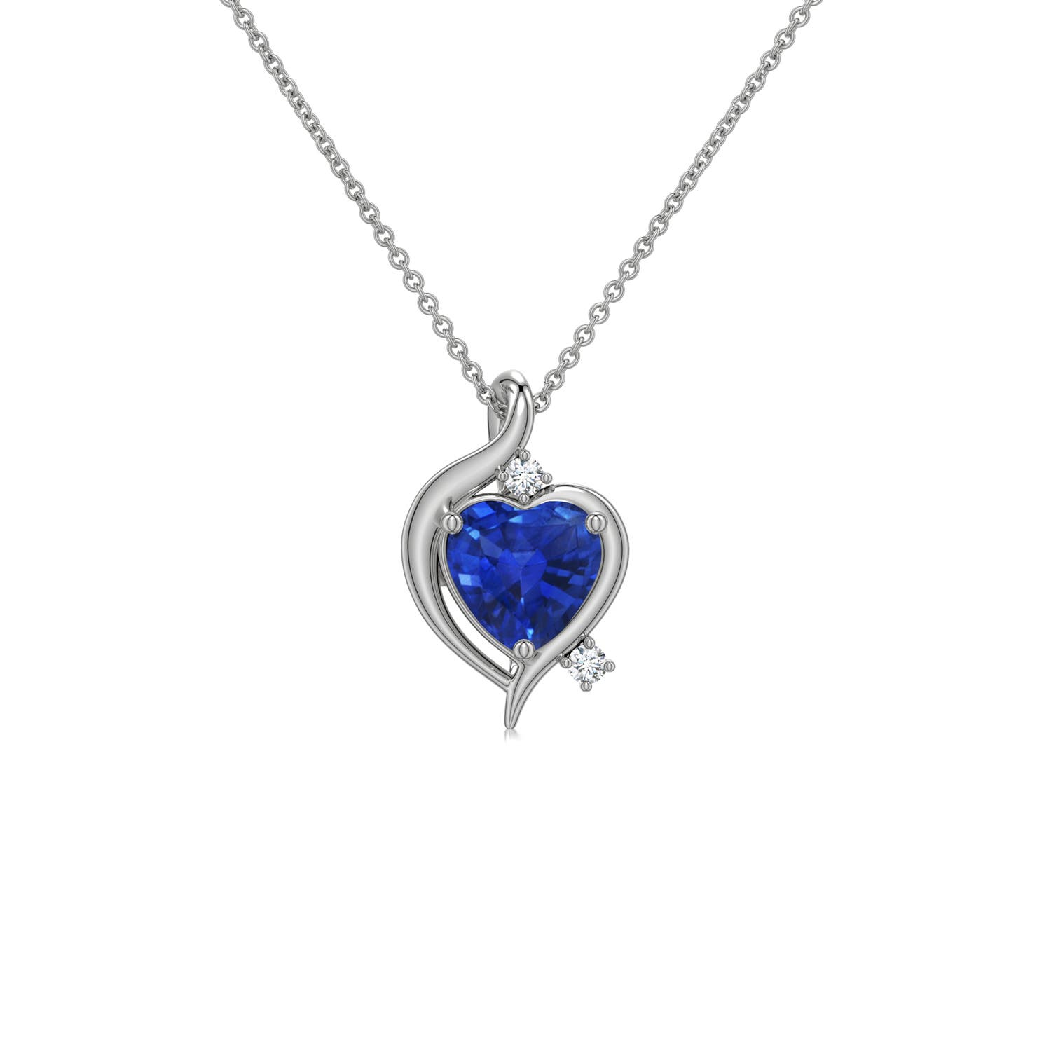 5mm AAA Shell Style Heart Blue Sapphire Infinity Pendant in White Gold