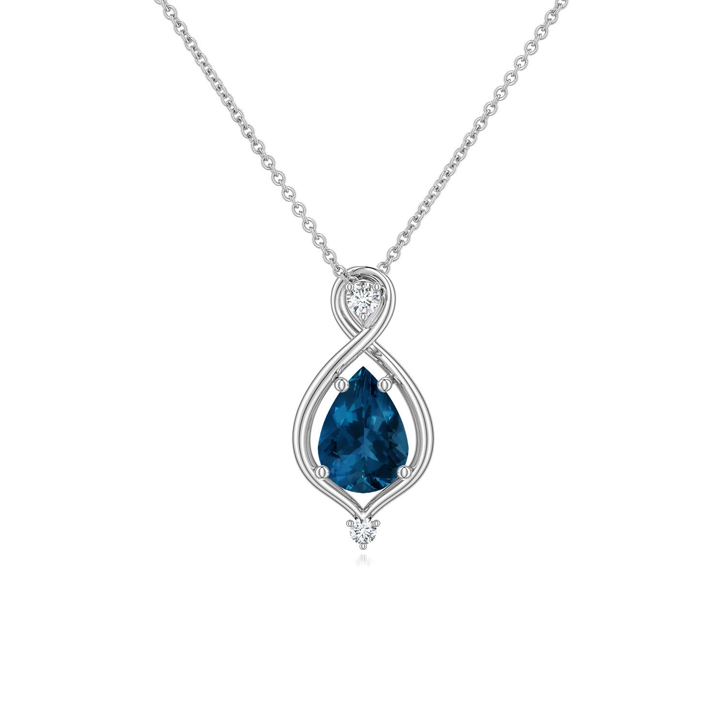 7x5mm AAA Pear London Blue Topaz Infinity Twist Pendant in White Gold - main