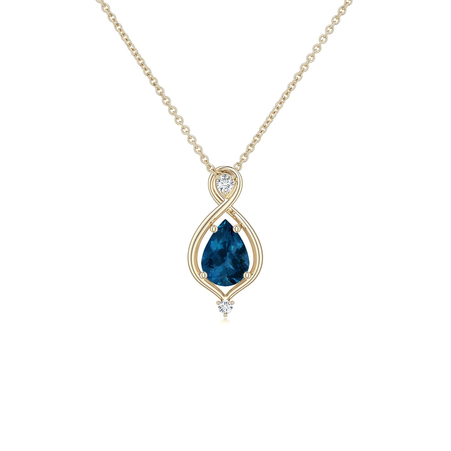 6x4mm AAA Pear London Blue Topaz Infinity Twist Pendant in Yellow Gold - main