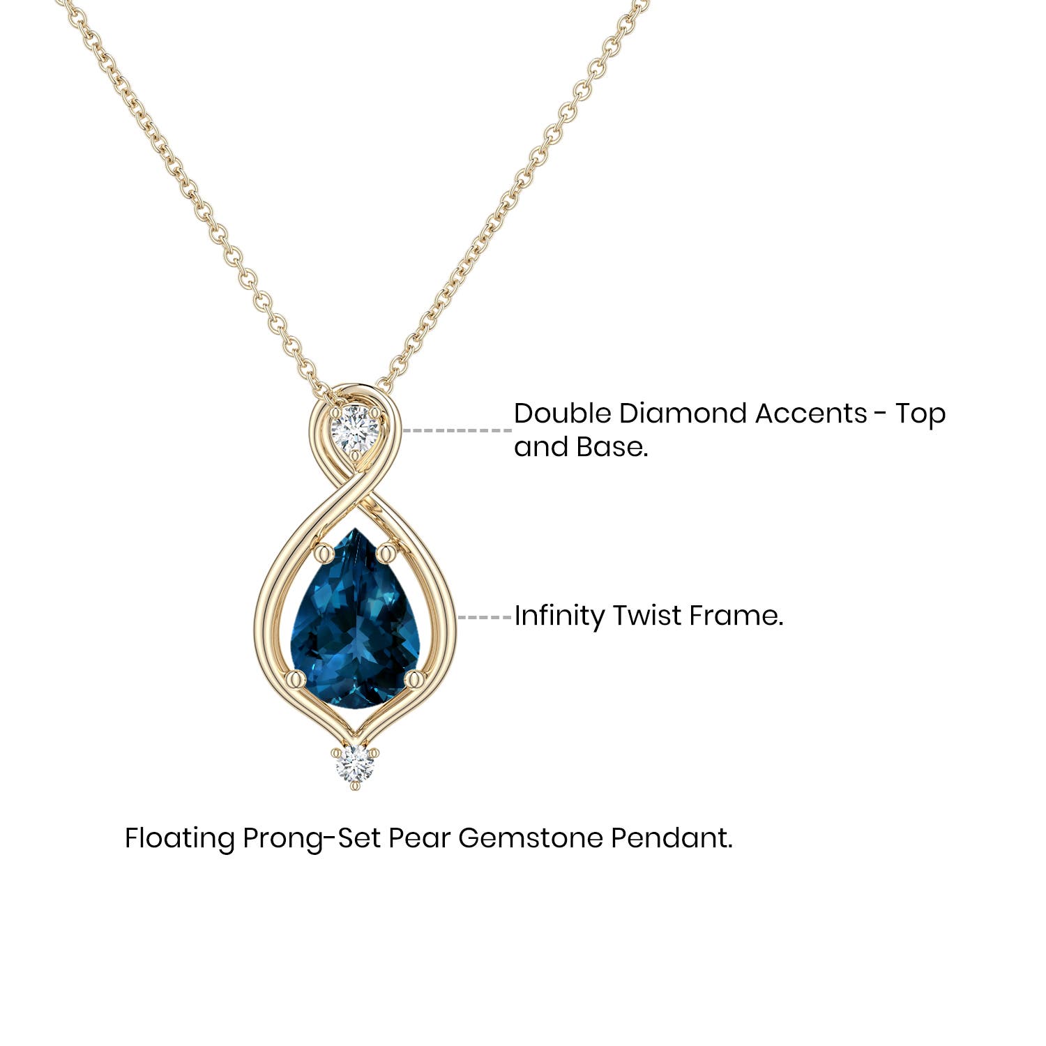 Pear London Blue Topaz Infinity Twist Pendant - side 1