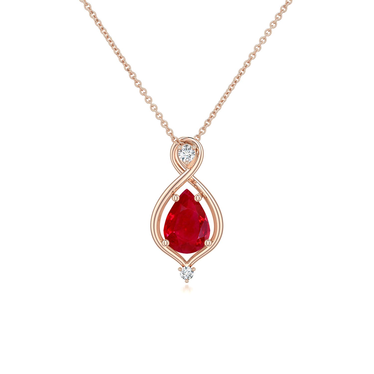 7x5mm AAA Pear Ruby Infinity Twist Pendant in Rose Gold