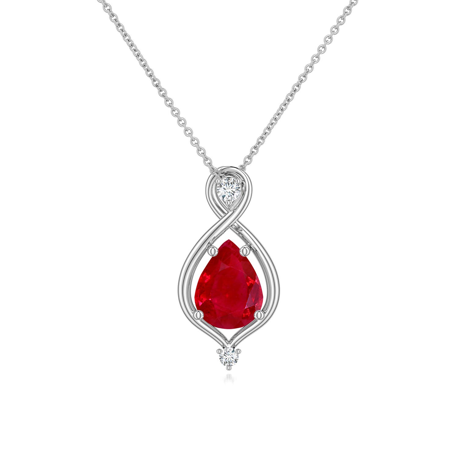 8x6mm AAA Pear Ruby Infinity Twist Pendant in White Gold