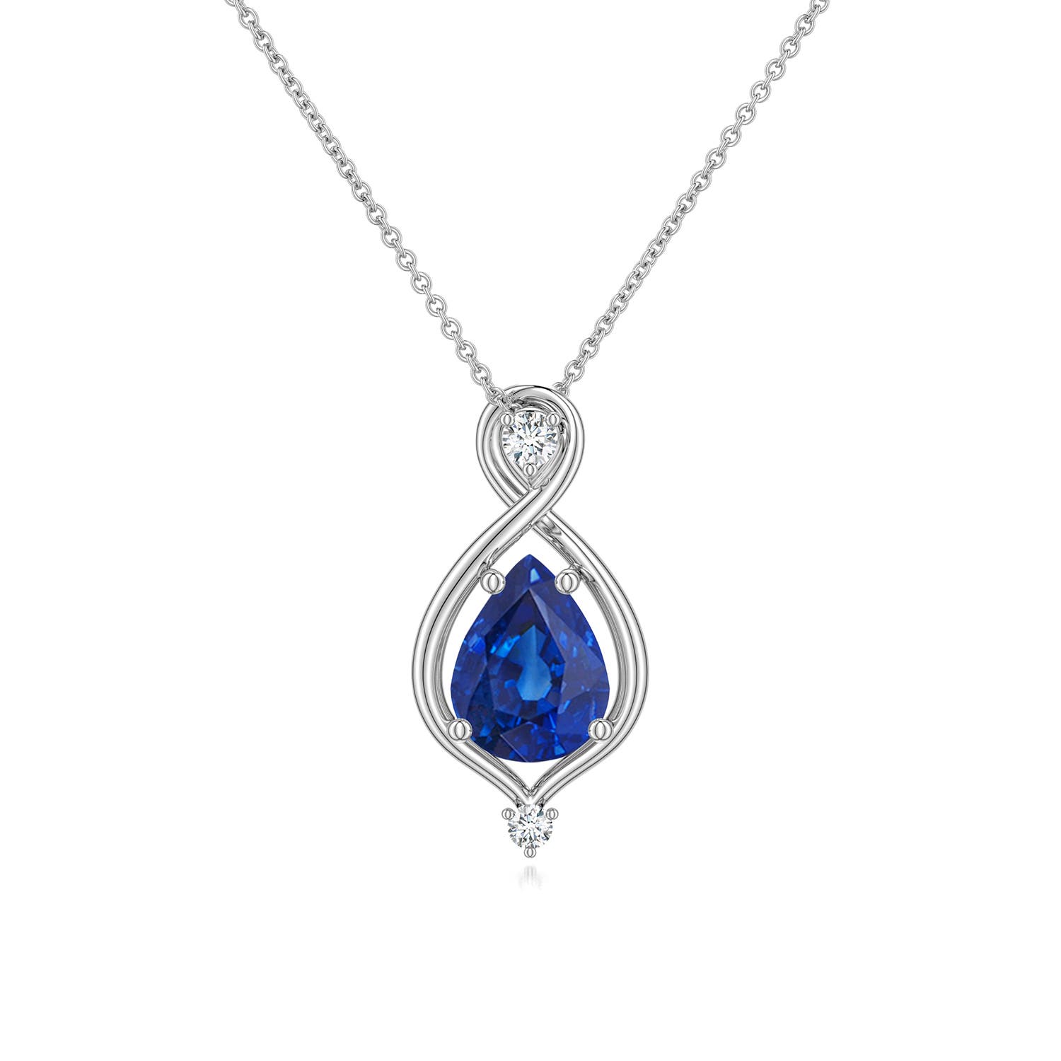 8x6mm AAA Pear Blue Sapphire Infinity Twist Pendant in White Gold