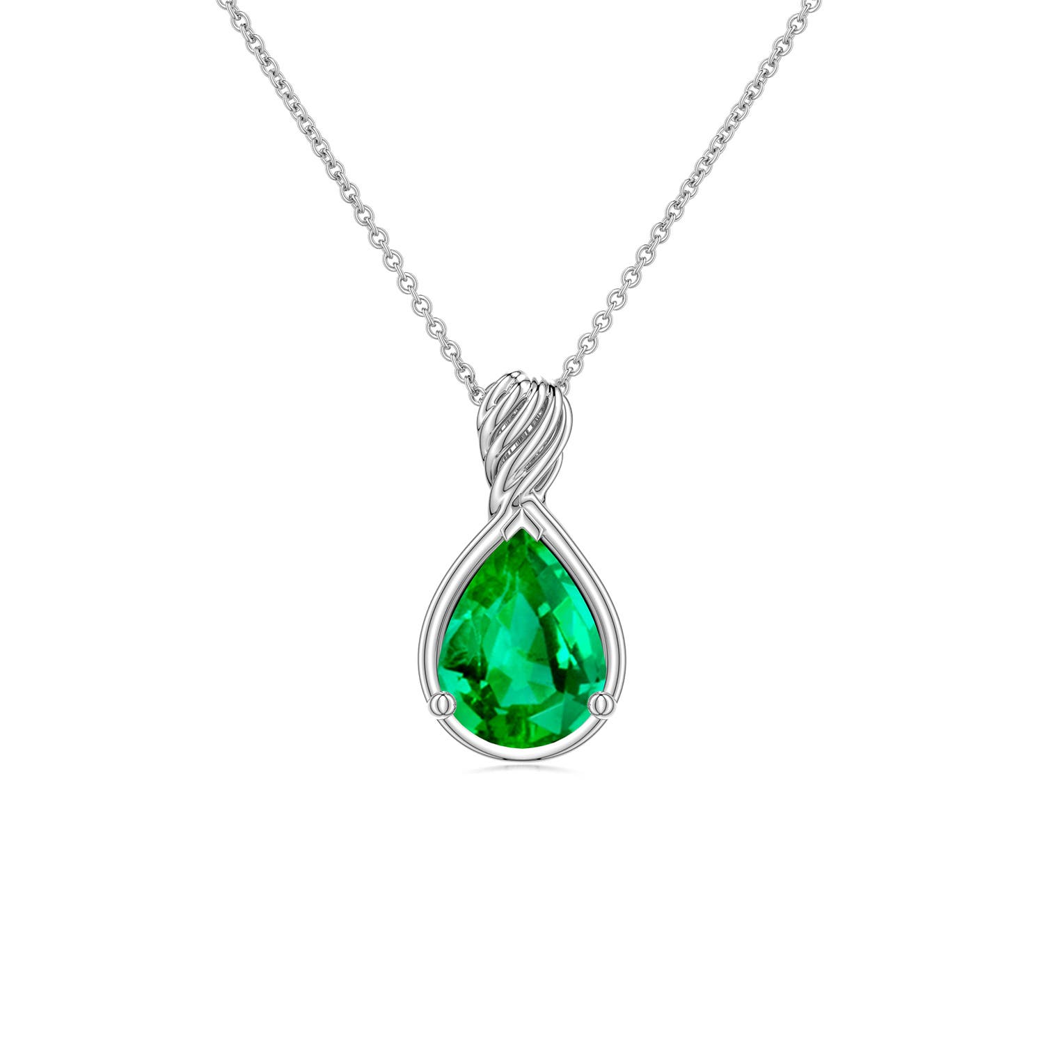 8x6mm AAA Pear Emerald Twisted Frame Infinity Pendant in White Gold