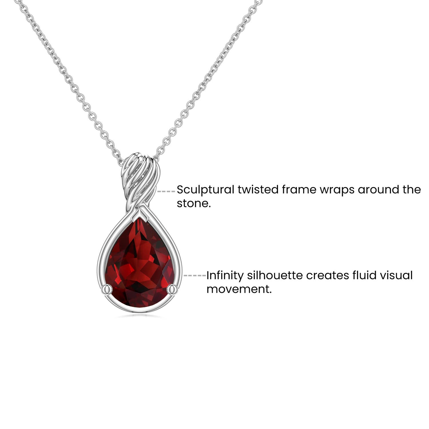 8x6mm AAA Prong-Set Garnet Teardrop V-Bale Pendant with Diamond in