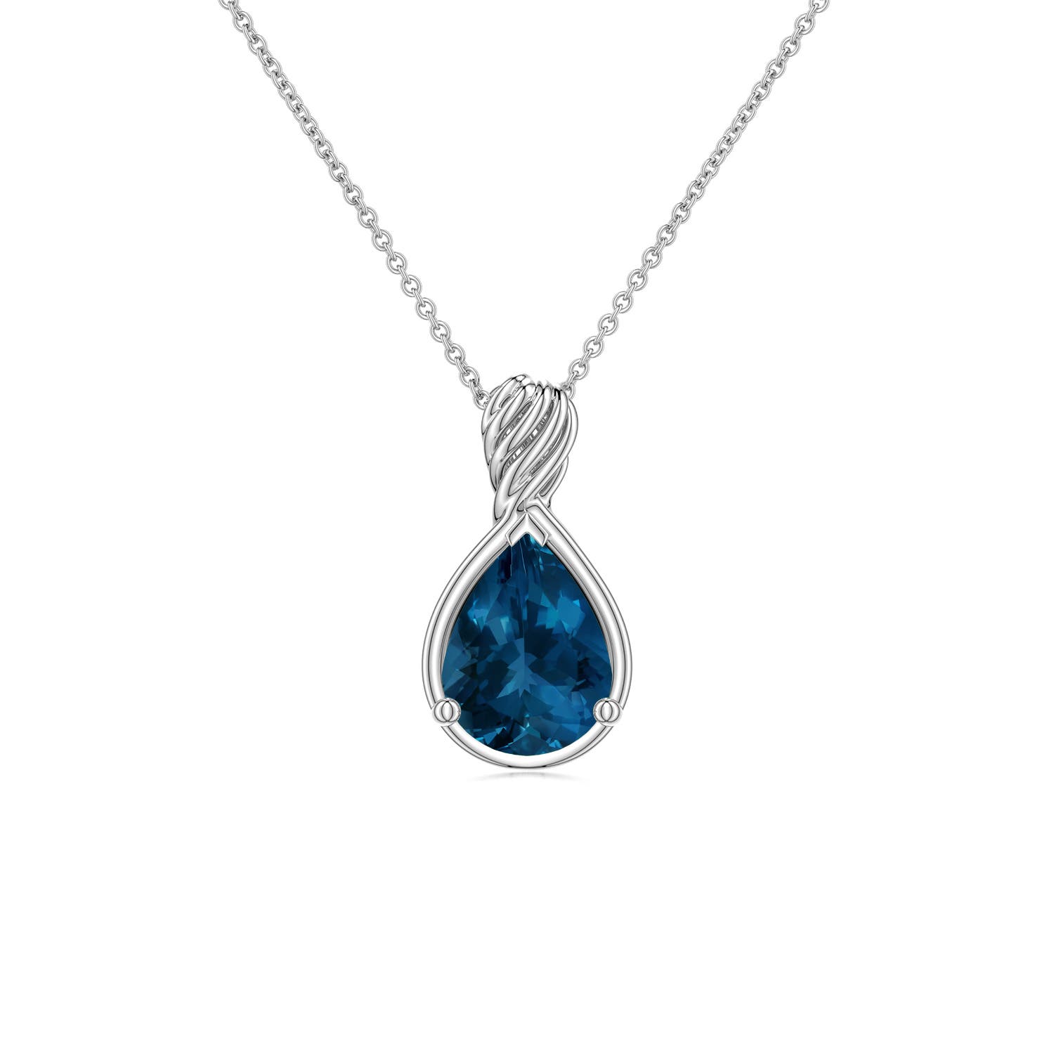 8x6mm AAA Pear London Blue Topaz Twisted Frame Infinity Pendant in White Gold - main