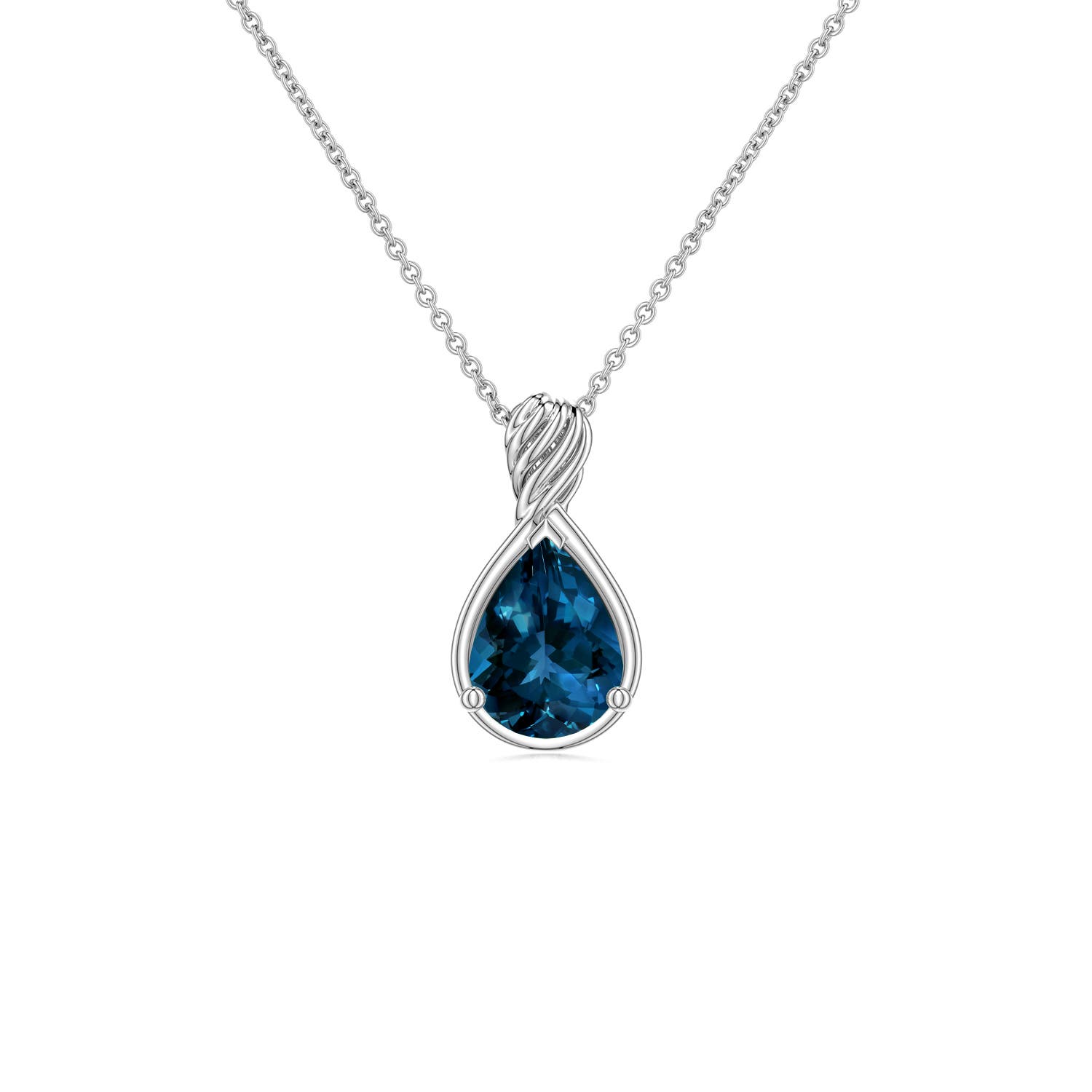 7x5mm AAAA Pear London Blue Topaz Twisted Frame Infinity Pendant in White Gold - main