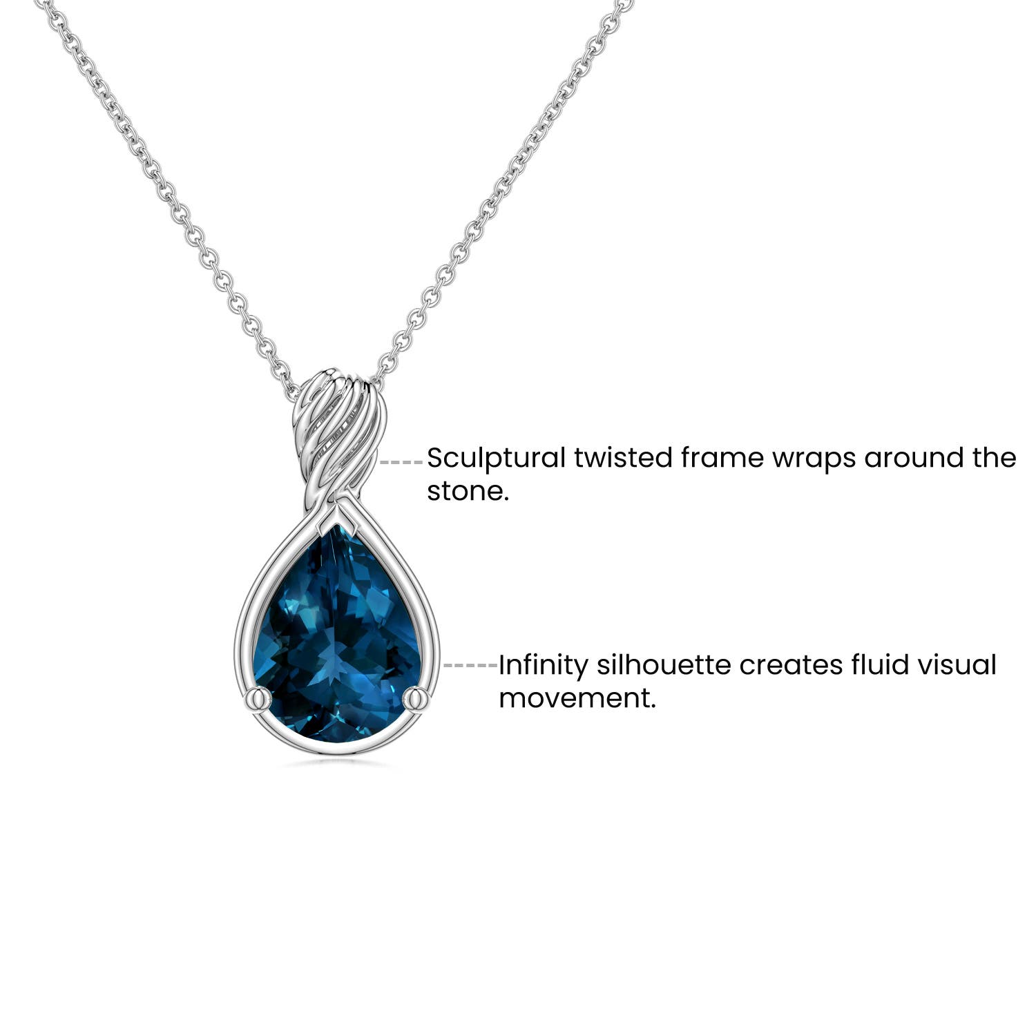 Pear London Blue Topaz Twisted Frame Infinity Pendant - side 1