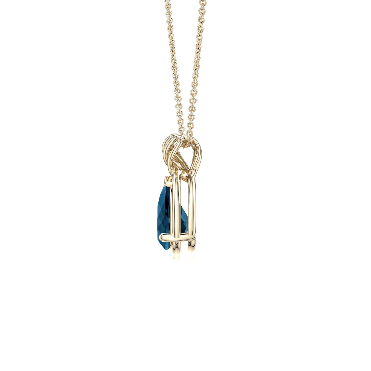 7x5mm AAA Pear London Blue Topaz Twisted Frame Infinity Pendant in Yellow Gold - side 2 - side 3