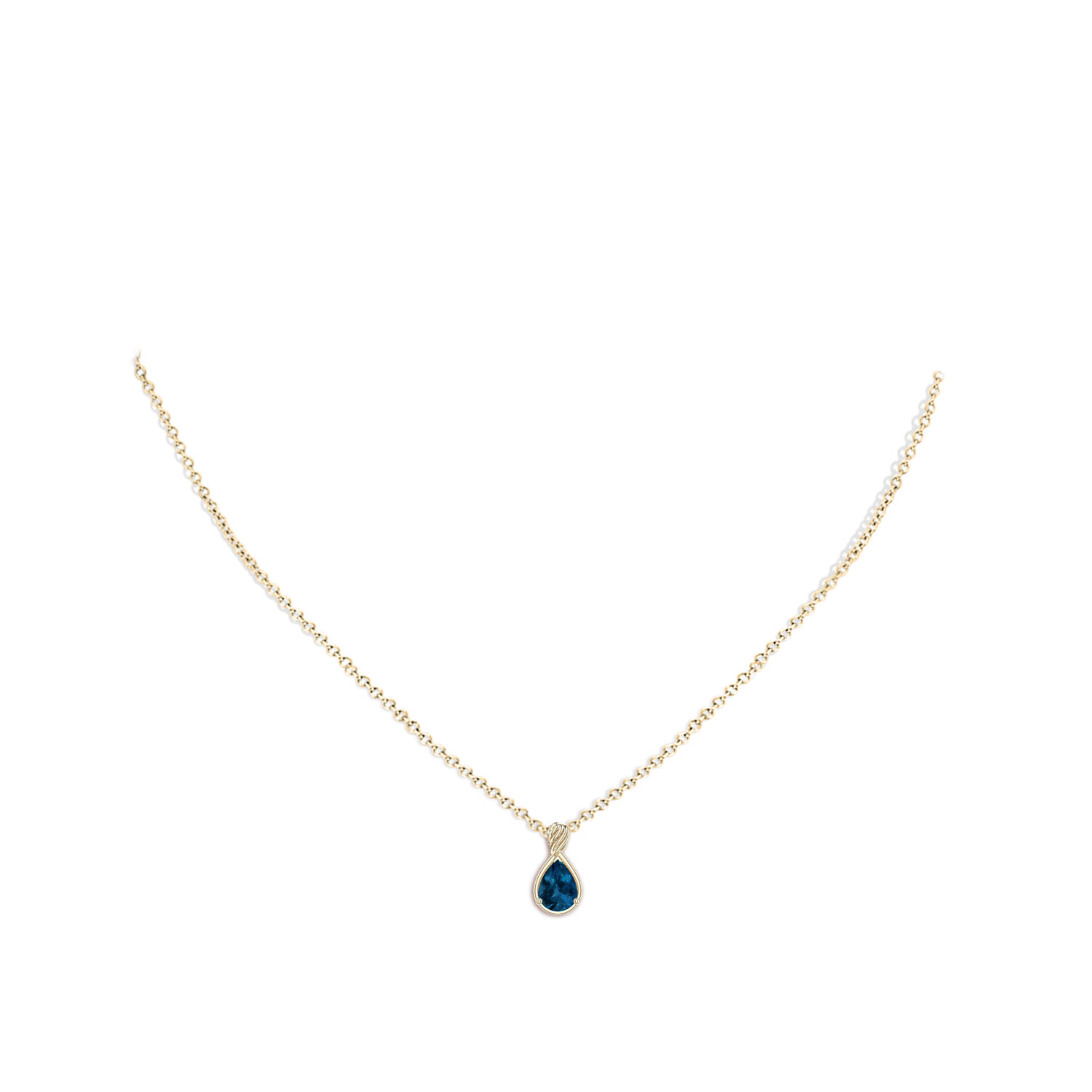 7x5mm AAA Pear London Blue Topaz Twisted Frame Infinity Pendant in Yellow Gold - body_neck - body_neck