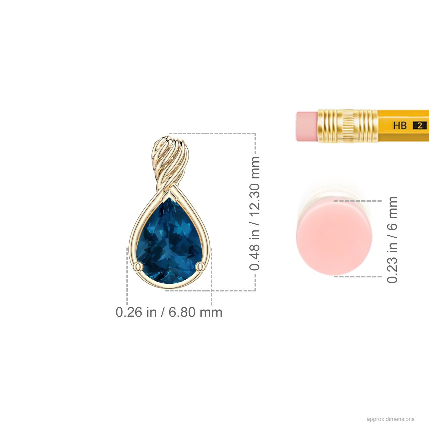 7x5mm AAA Pear London Blue Topaz Twisted Frame Infinity Pendant in Yellow Gold - ruler - ruler