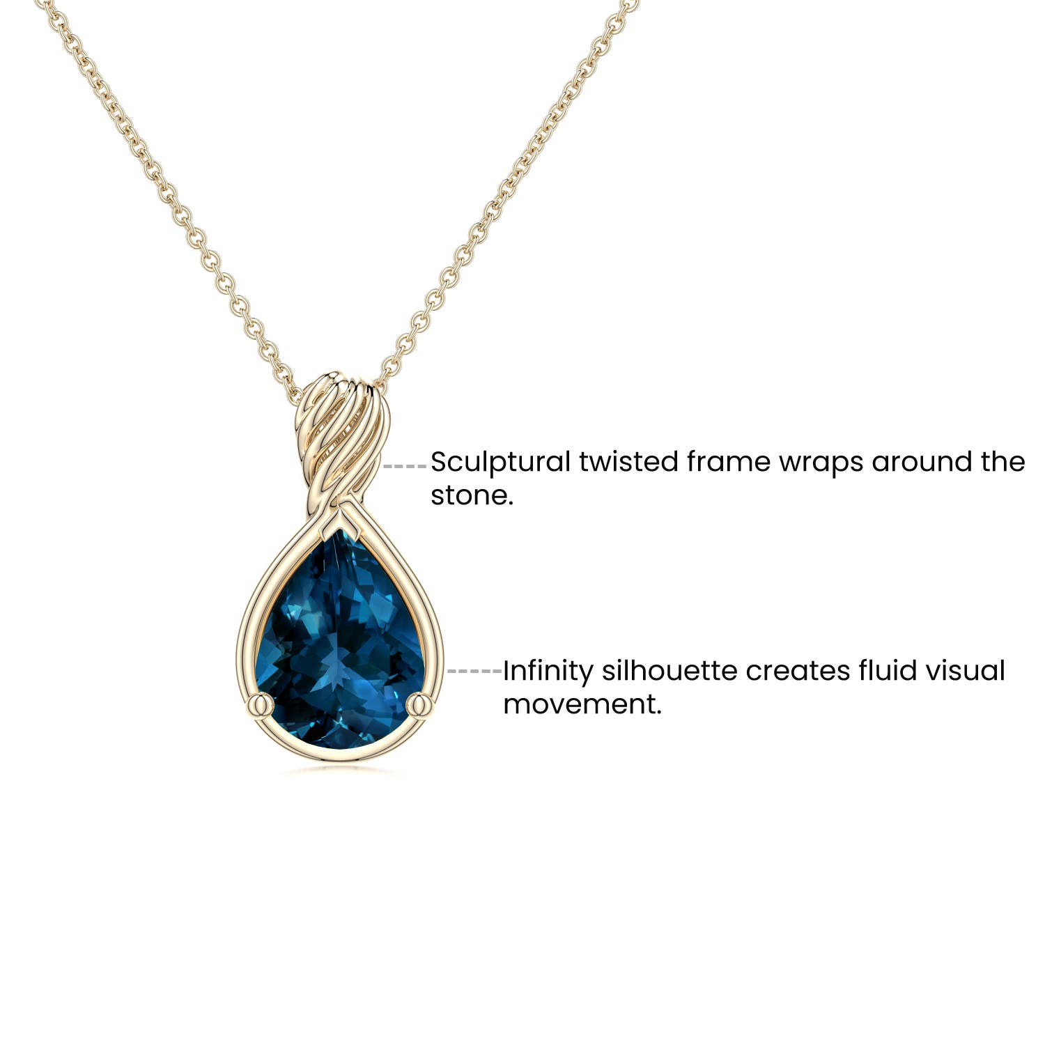 Pear London Blue Topaz Twisted Frame Infinity Pendant - side 1 - side 2