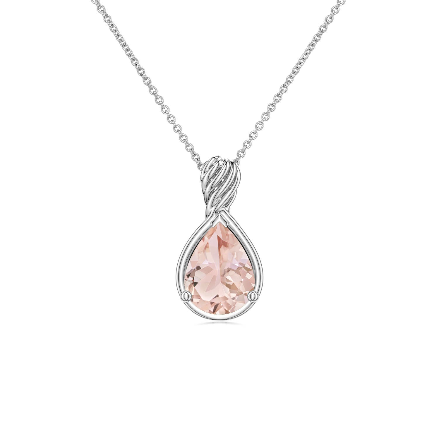 8x6mm AAA Pear Morganite Twisted Frame Infinity Pendant in White Gold - main