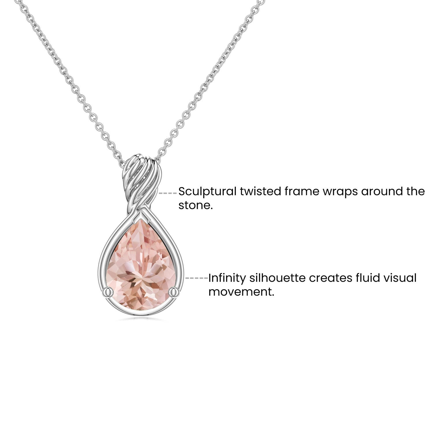 Pear Morganite Twisted Frame Infinity Pendant - side 1
