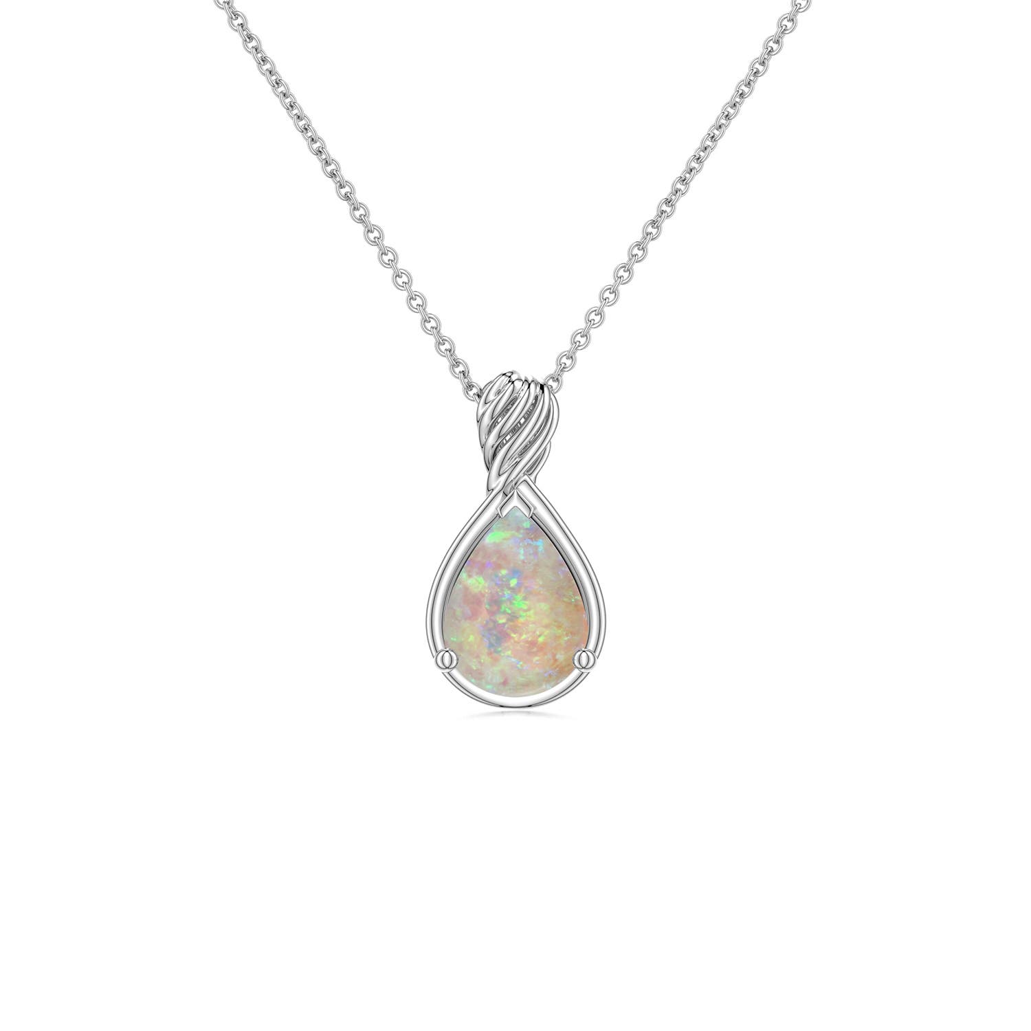 7x5mm AAAA Pear Opal Twisted Frame Infinity Pendant in White Gold