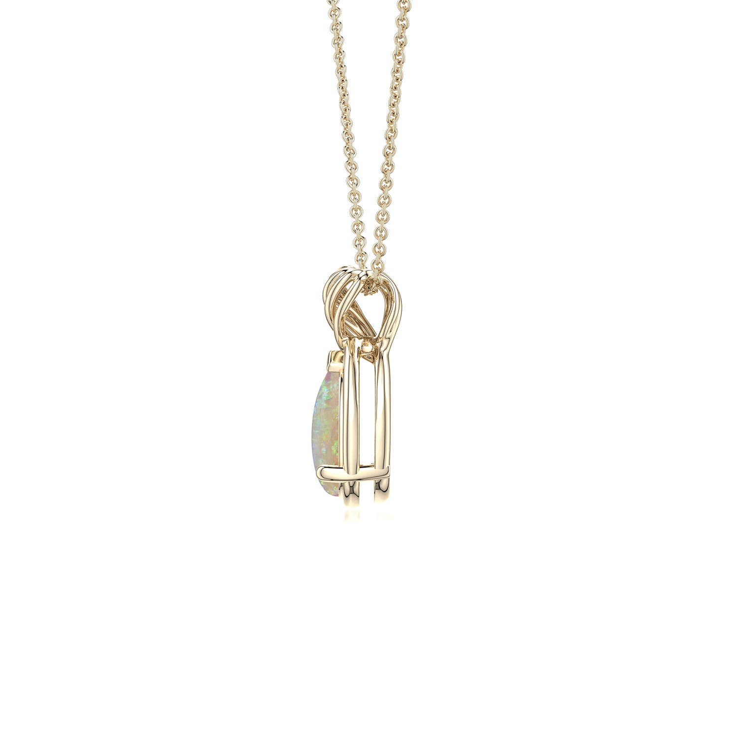 7x5mm AAAA Pear Opal Twisted Frame Infinity Pendant in Yellow Gold