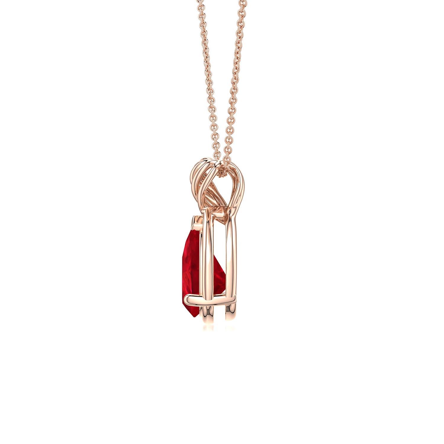 8x6mm AAA Pear Ruby Twisted Frame Infinity Pendant in Rose Gold