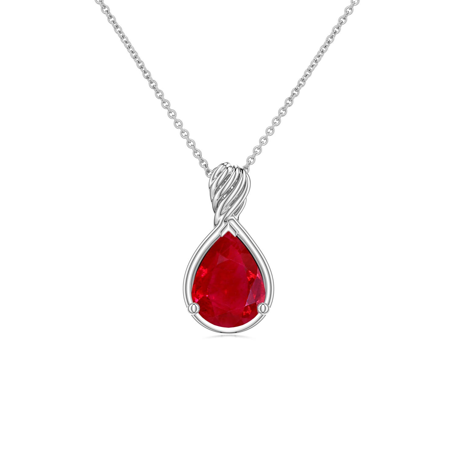 8x6mm AAA Pear Ruby Twisted Frame Infinity Pendant in White Gold