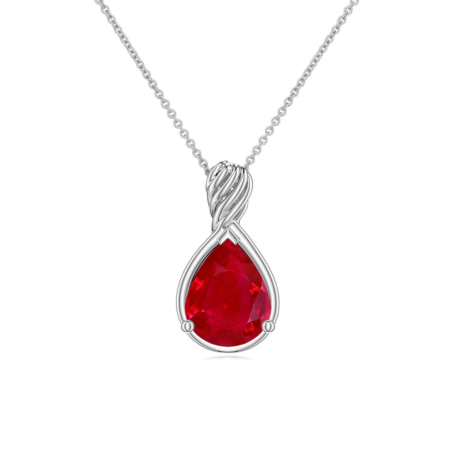 9x7mm AAA Pear Ruby Twisted Frame Infinity Pendant in White Gold