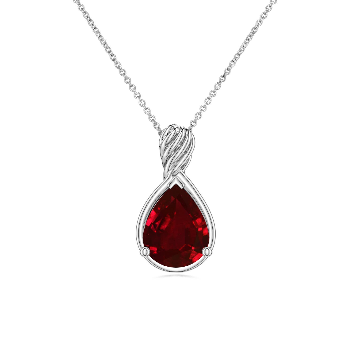9x7mm AAAA Pear Ruby Twisted Frame Infinity Pendant in S999 Silver