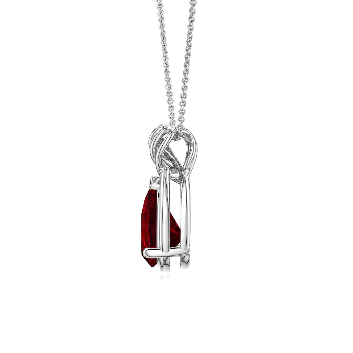 9x7mm AAAA Pear Ruby Twisted Frame Infinity Pendant in S999 Silver