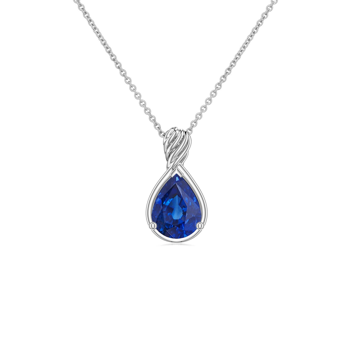7x5mm AAA Pear Blue Sapphire Twisted Frame Infinity Pendant in White Gold