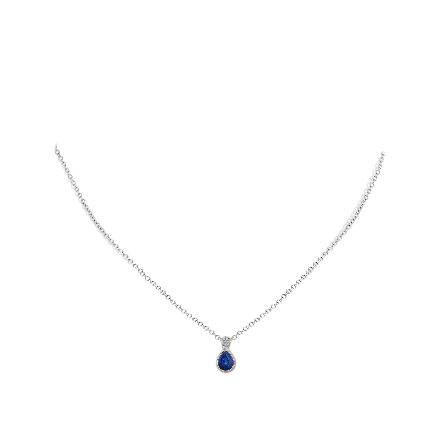 7x5mm AAA Pear Blue Sapphire Twisted Frame Infinity Pendant in White Gold - body_neck
