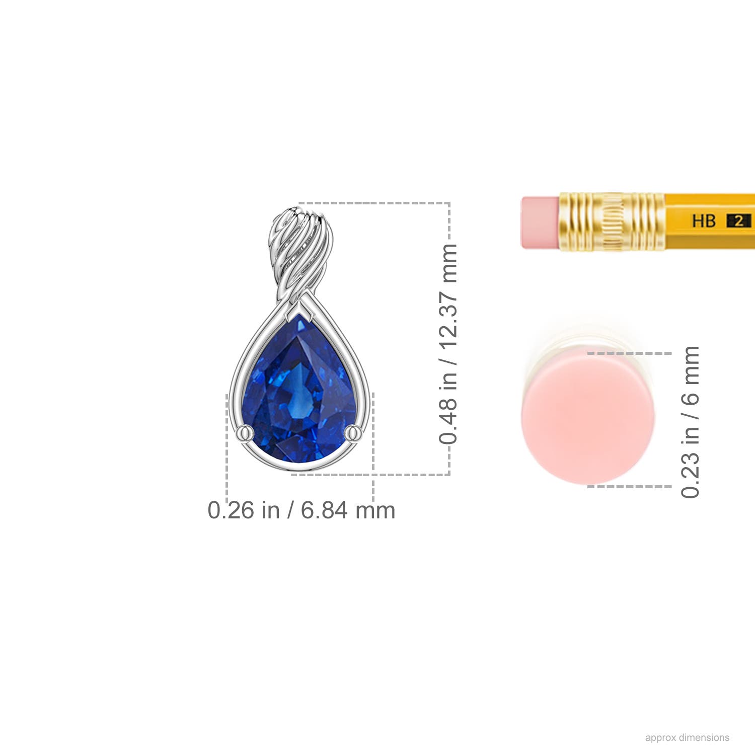 7x5mm AAA Pear Blue Sapphire Twisted Frame Infinity Pendant in White Gold - ruler