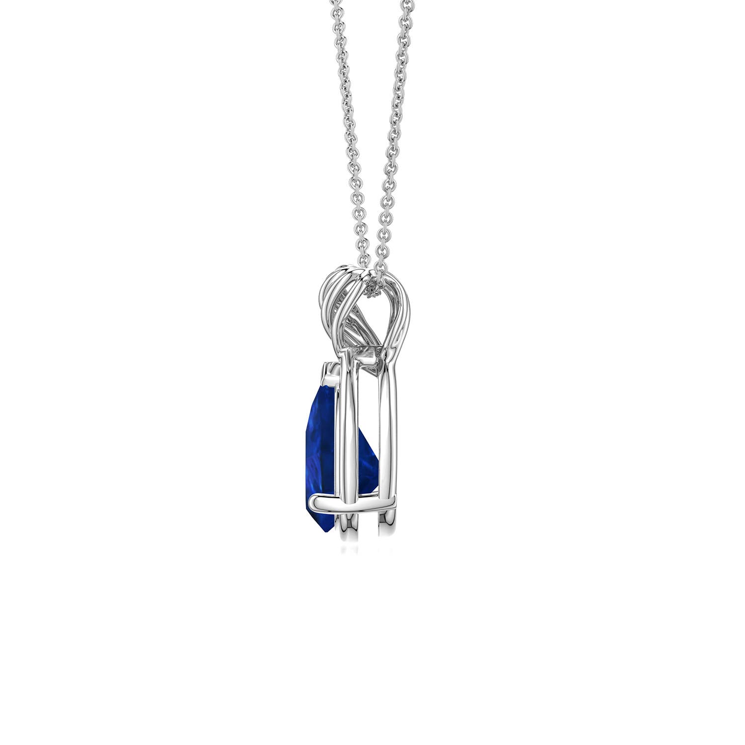8x6mm AAA Pear Blue Sapphire Twisted Frame Infinity Pendant in White Gold