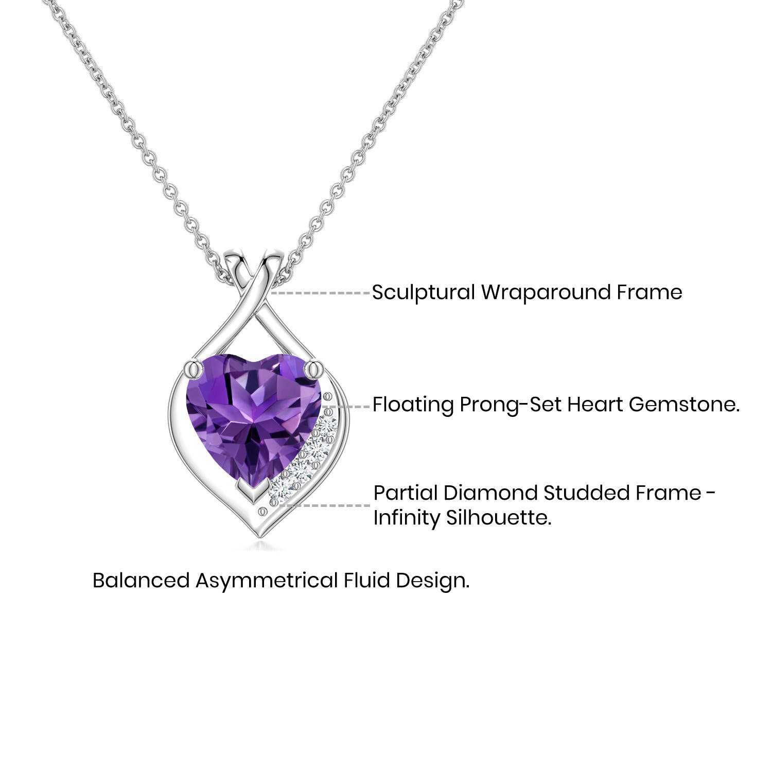 Heart Amethyst Asymmetrical Infinity Pendant - side 1