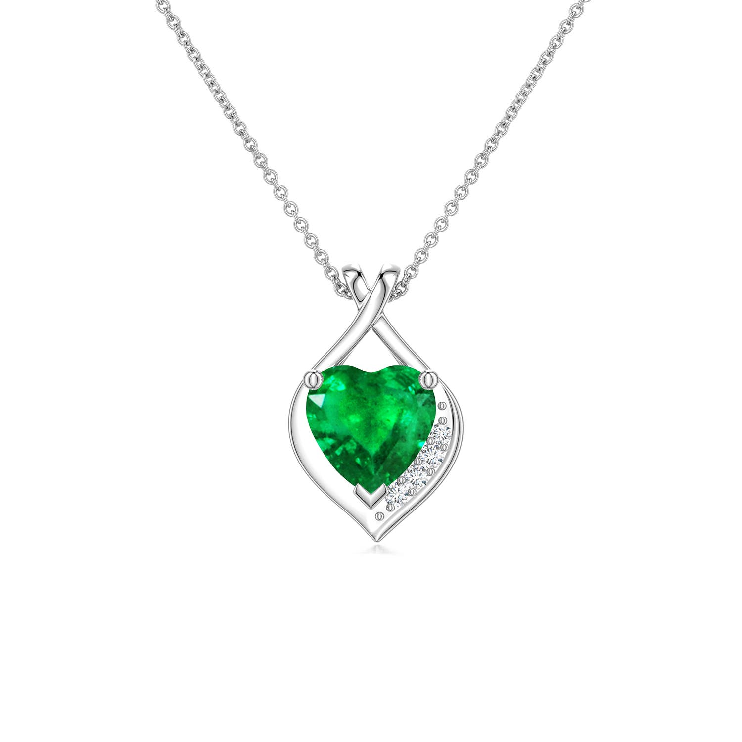 5mm AAA Heart Emerald Asymmetrical Infinity Pendant in White Gold