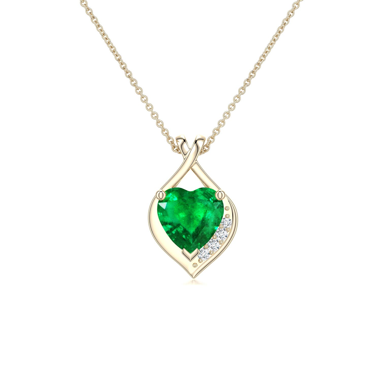 5mm AAA Heart Emerald Asymmetrical Infinity Pendant in Yellow Gold
