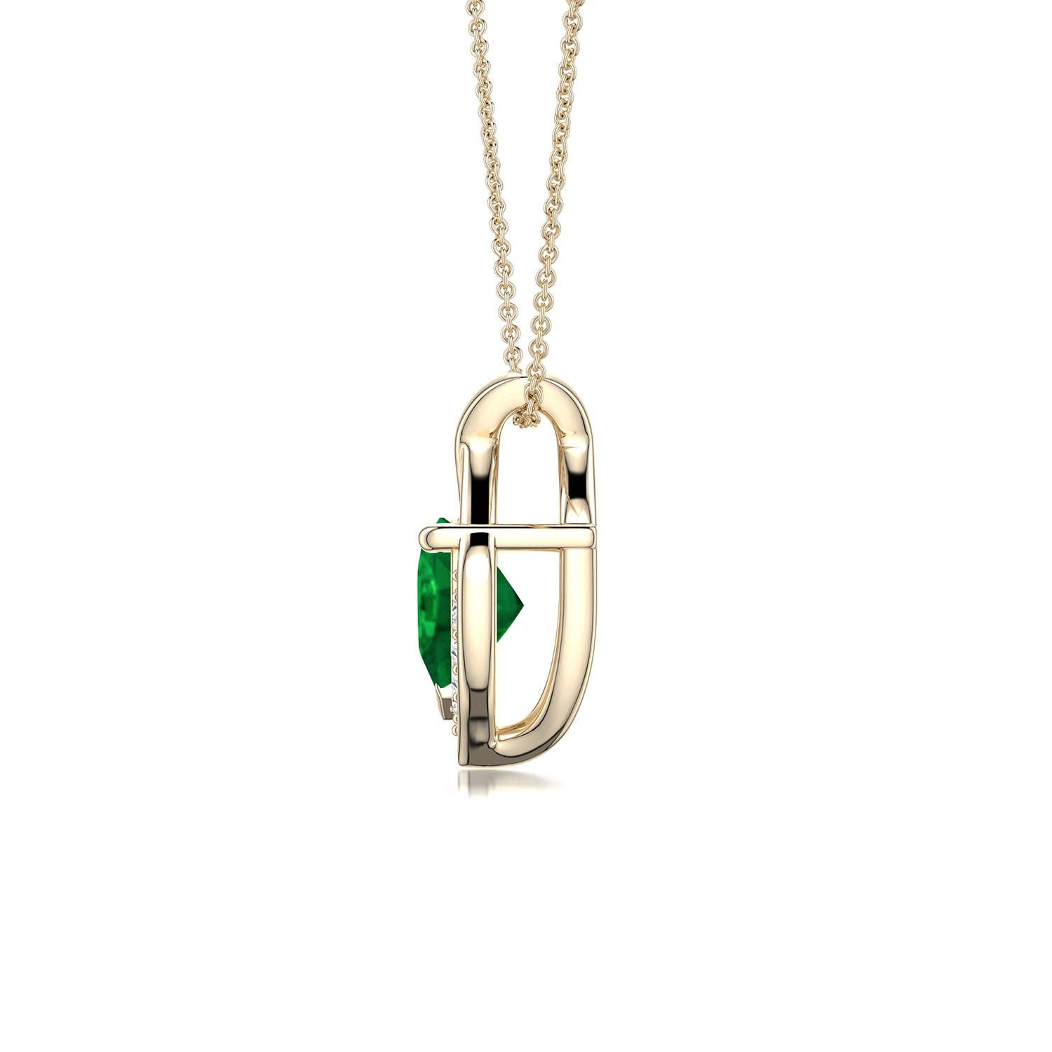 5mm AAA Heart Emerald Asymmetrical Infinity Pendant in Yellow Gold