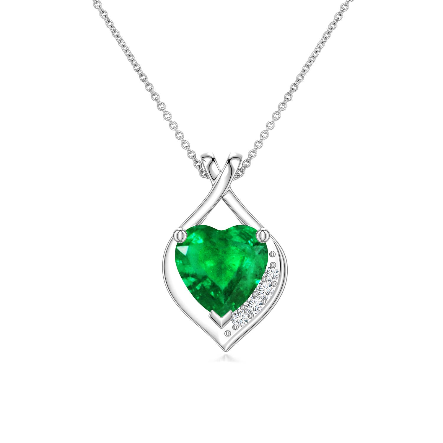 6mm AAA Heart Emerald Asymmetrical Infinity Pendant in 18K White Gold