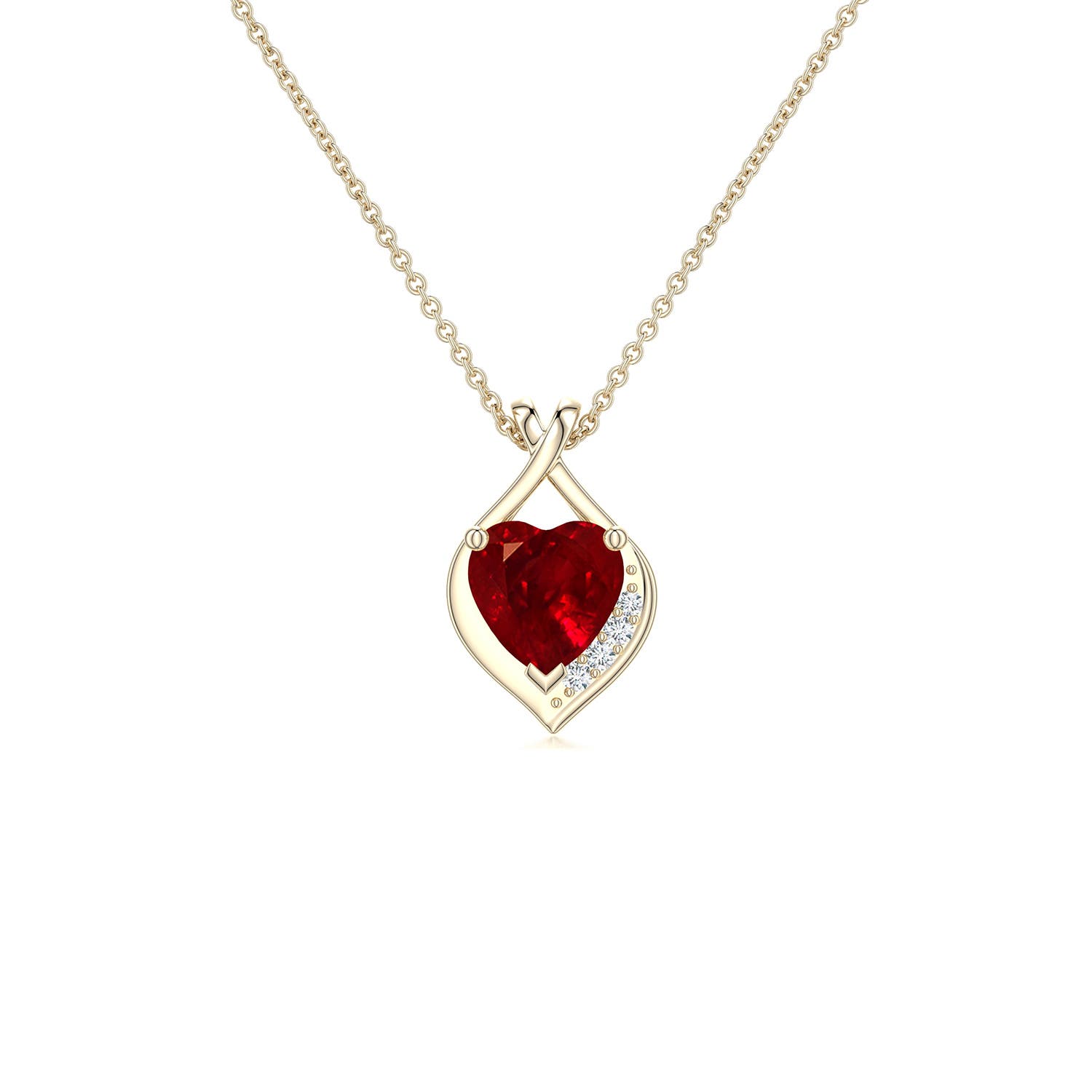 4mm AAAA Heart Ruby Asymmetrical Infinity Pendant in Yellow Gold