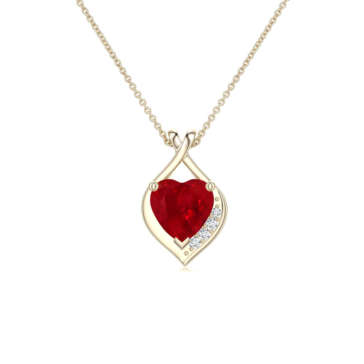 5mm AAA Heart Ruby Asymmetrical Infinity Pendant in 18K Yellow Gold