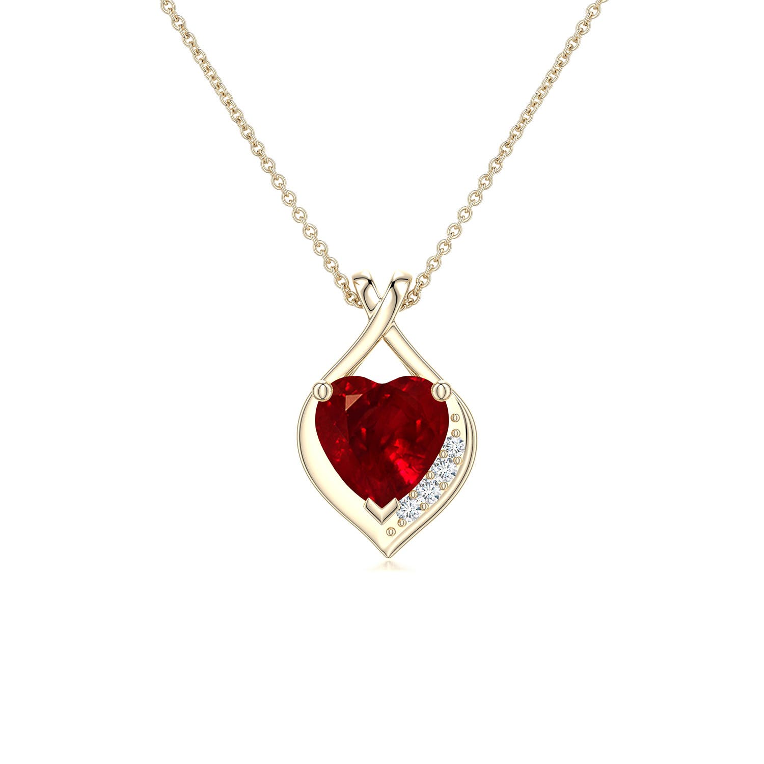 5mm AAAA Heart Ruby Asymmetrical Infinity Pendant in Yellow Gold