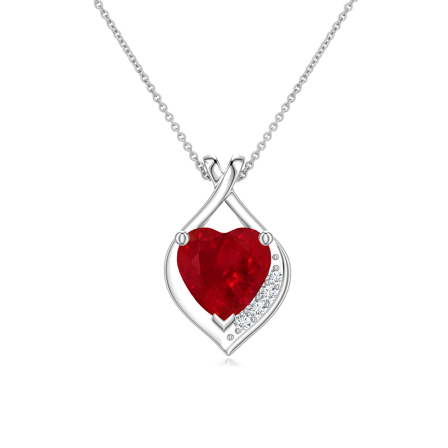 6mm AAA Heart Ruby Asymmetrical Infinity Pendant in White Gold