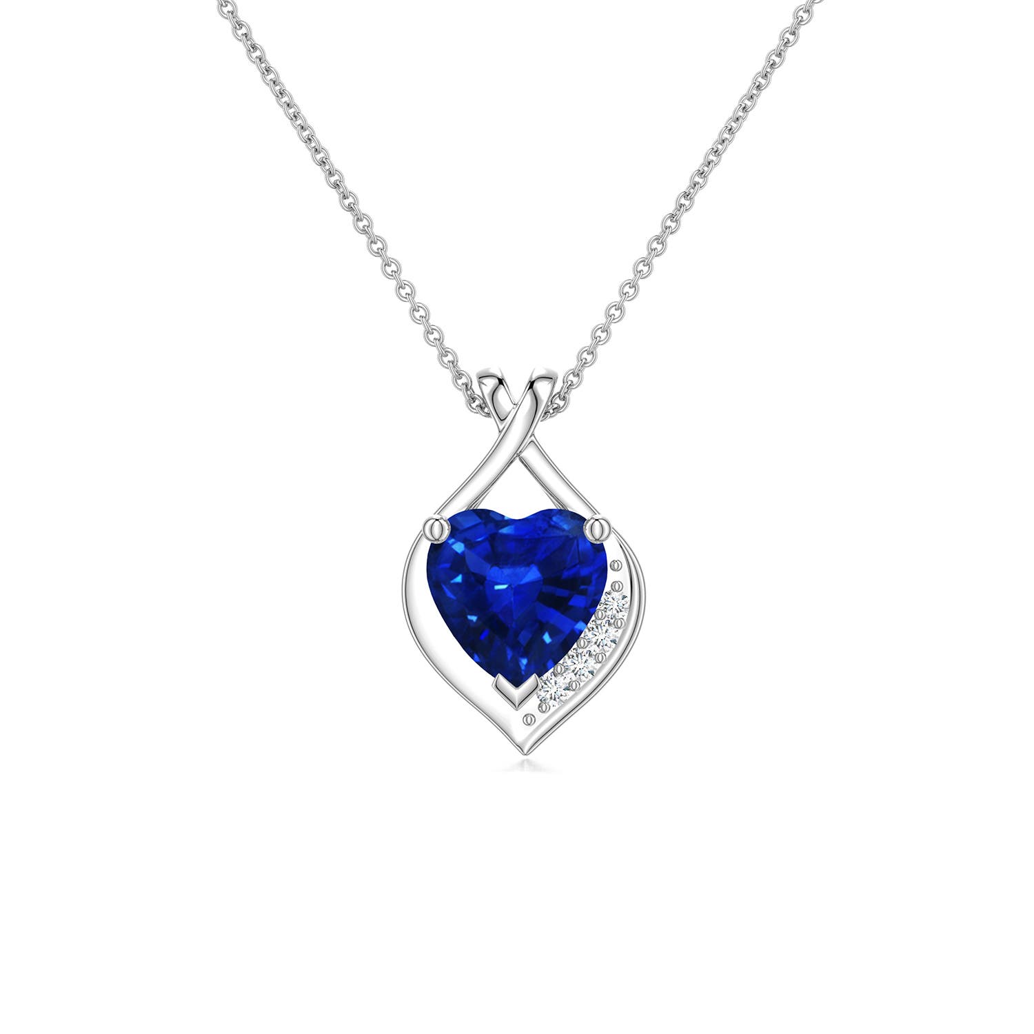 5mm AAAA Heart Blue Sapphire Asymmetrical Infinity Pendant in White Gold
