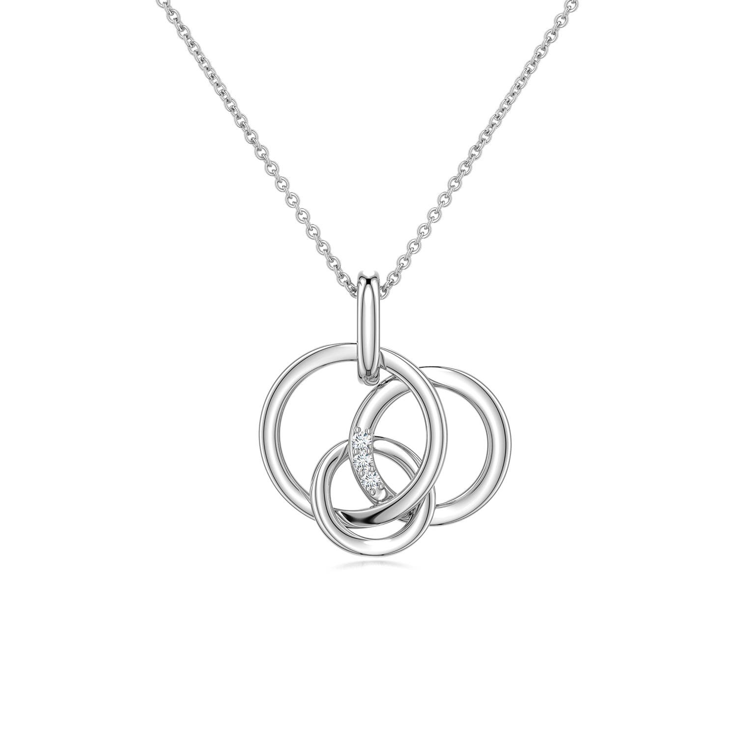 1.1mm GVS2 Diamond Interlocking Triple Circle Pendant in S999 Silver